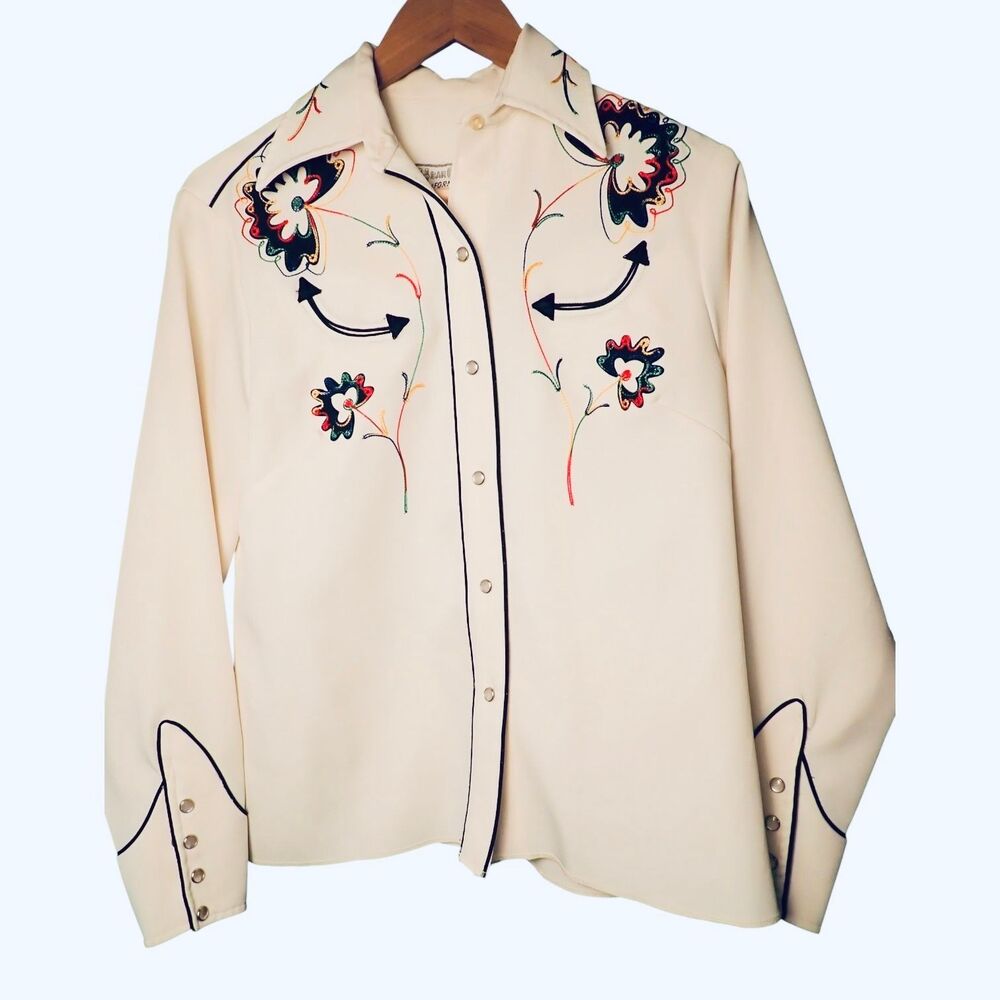 VTG 1970s H Bar C California Ranchwear Embroidered Western Shirt 34 Medium M